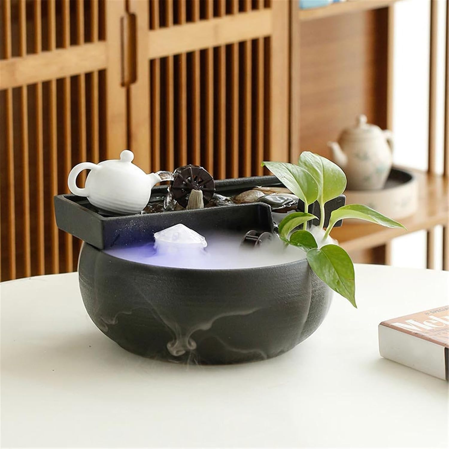 Tabletop Indoor Tabletop Fountain Water Feature with Feng Shui Wheel for Meditation Relaxation Decor