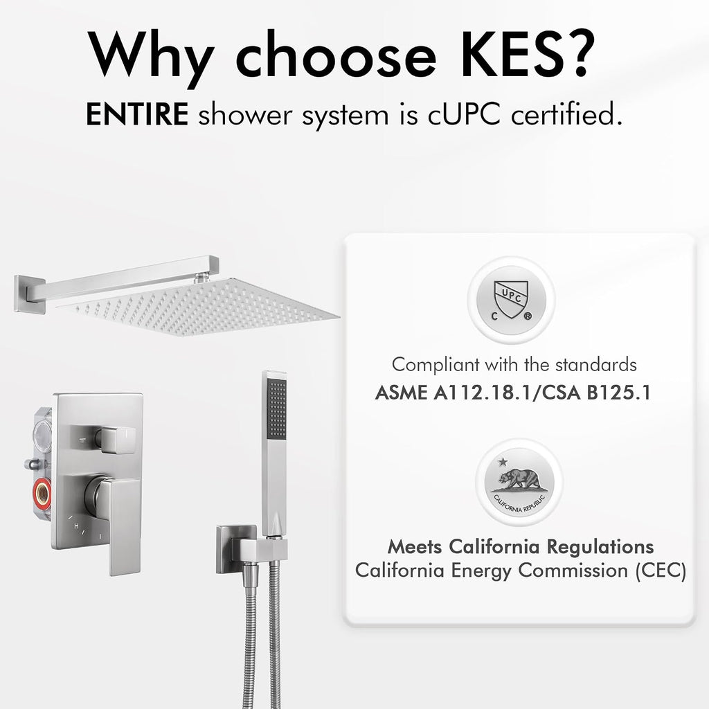 KES Shower Faucet Set & Bathroom Sink Faucet & Bathroom Sink Drain, XB6230S12-BN-UPC-NEW+L4350LF-BS-KES+S2008D-BN-TEM
