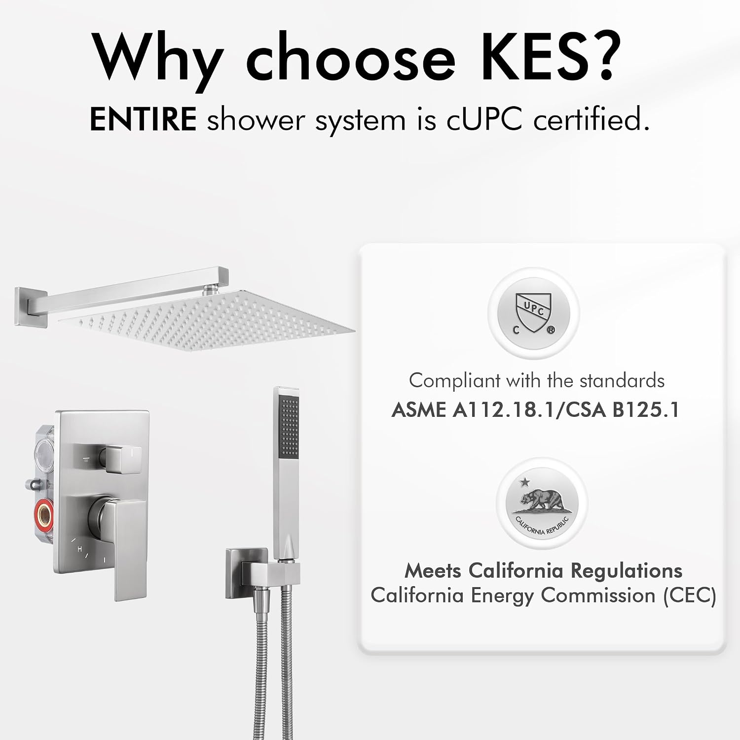 KES Shower Faucet Set & Bathroom Sink Faucet & Bathroom Sink Drain, XB6230S12-BN-UPC-NEW+L4350LF-BS-KES+S2008D-BN-TEM