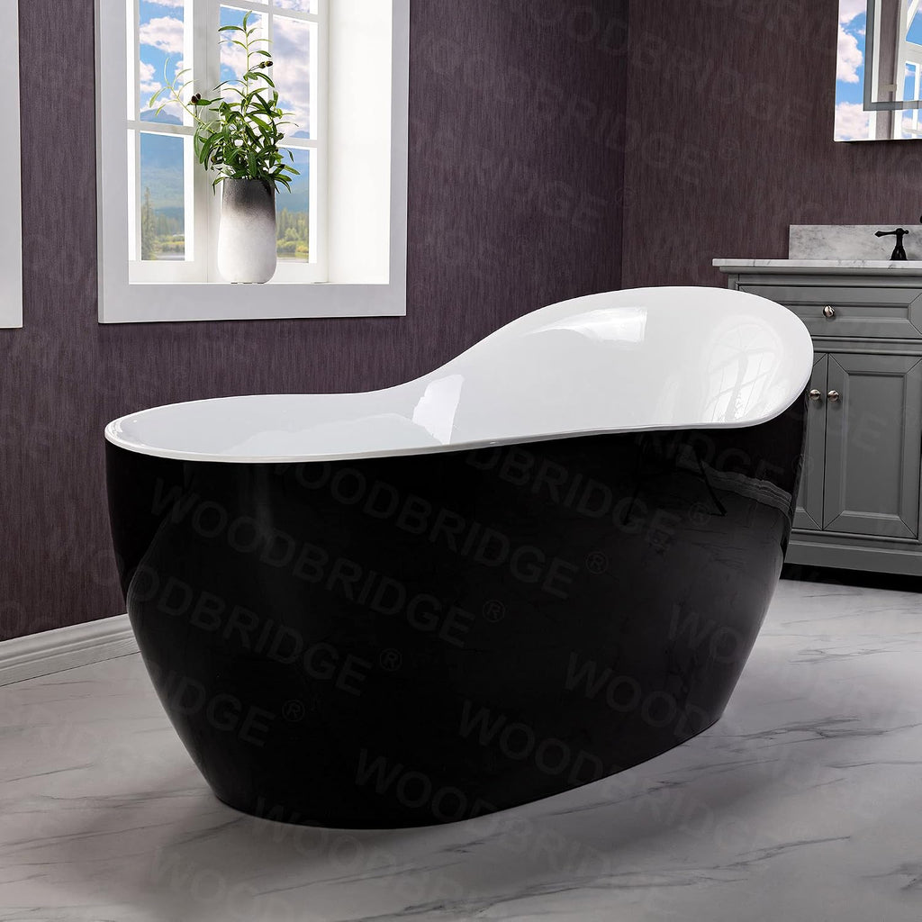 WOODBRIDGE 67' Air Bubble Freestanding Bathtub with Chrome Overflow and Drain,Black Air Bubble Tub