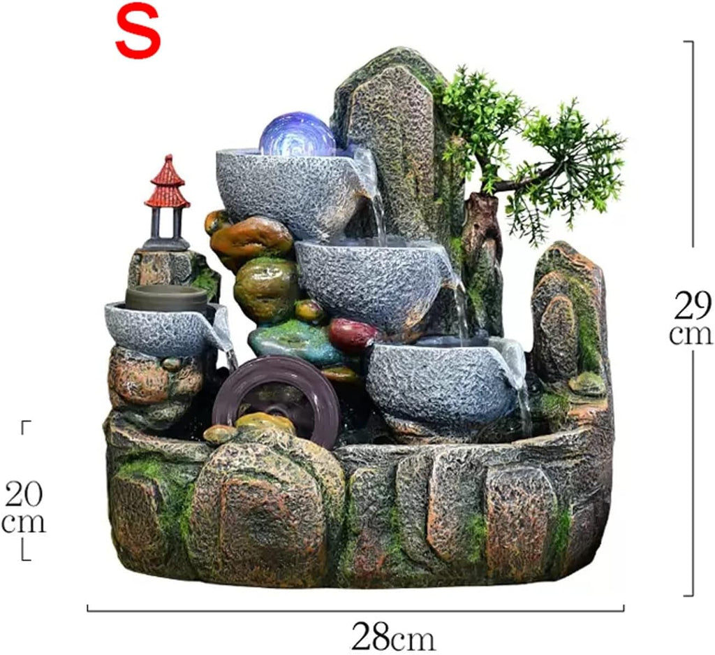 HIHELO Desktop Fountain 3 Tier Tabletop Fountain with Cascading Rocks Waterfall and Water Mist for Office Home Bedroom Study Room Decoration Water Fountain Outdoor (Size : Small)