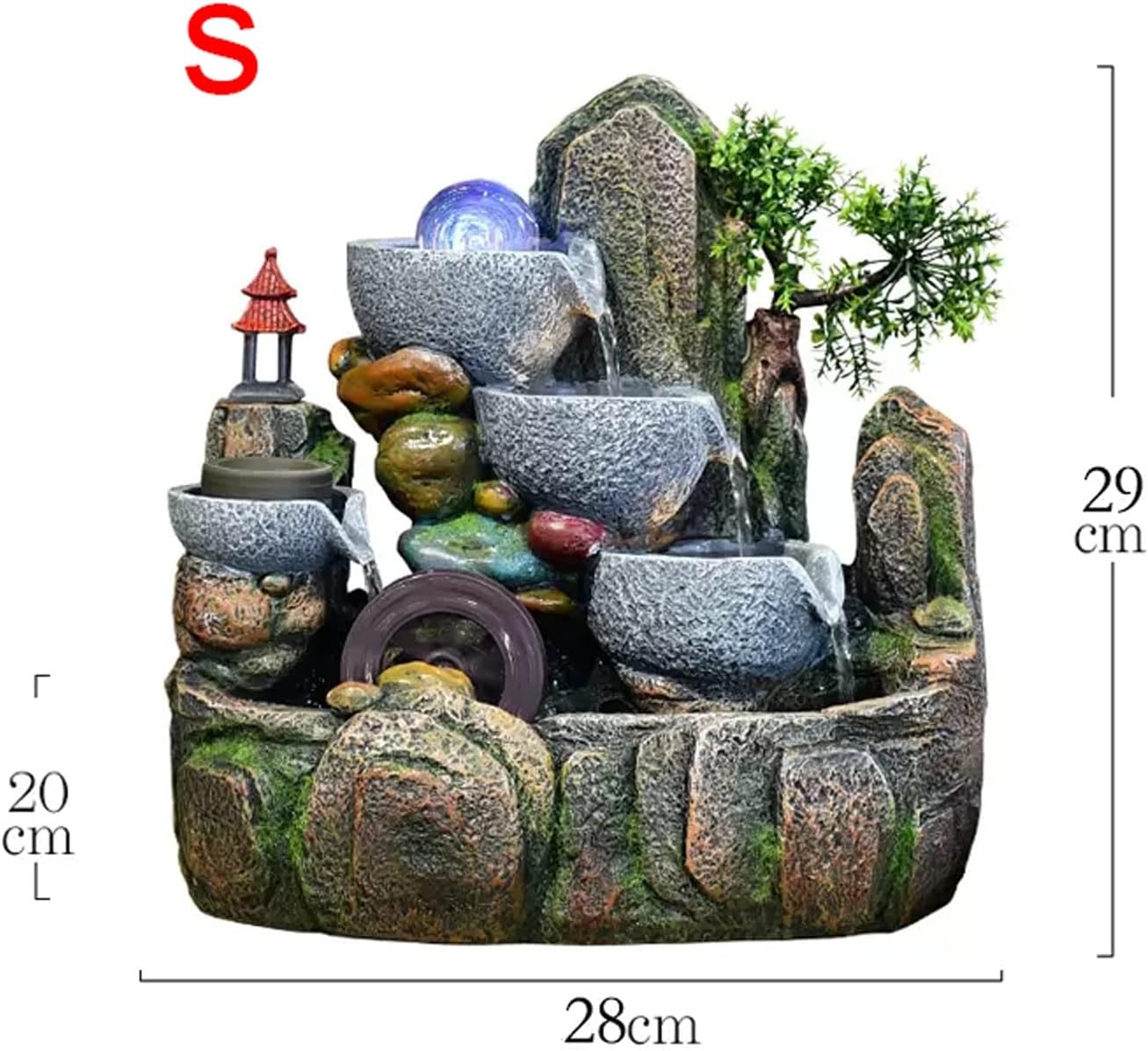 HIHELO Desktop Fountain 3 Tier Tabletop Fountain with Cascading Rocks Waterfall and Water Mist for Office Home Bedroom Study Room Decoration Water Fountain Outdoor (Size : Small)
