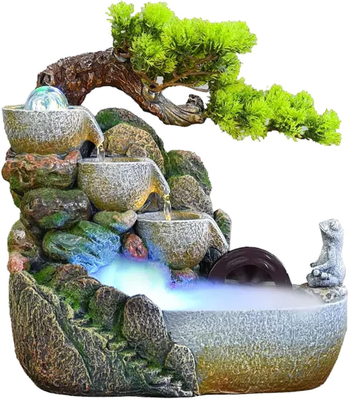 HIHELO Desktop Fountain Indoor Tabletop Fountain Waterfall Zen Meditation Indoor Waterfall Function with Automatic Pump Artificial Tree and Lighting Waterfall Water Fountain Outdoor (Size : Small)