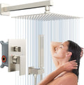 EMBATHER Shower System 12' Shower Faucet Set for Bathroom Luxury Rain Mixer Combo Set Wall Mounted Rainfall Square Shower Head, Easy Installation, Contain Rough-in Valve & Trim, Brushed Nickel