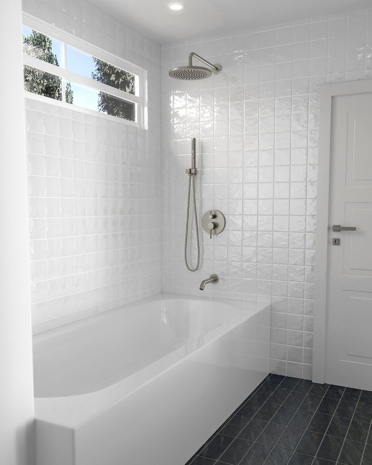 Lava Odoro Modern 3-Setting Round Rain Bathtub and Shower Faucet Set, Brushed Nickel Rainfall Shower Head and Handle Set, Rain Shower System with Tub Spout, Shower Valve Trim Kit, SF104-BN-T