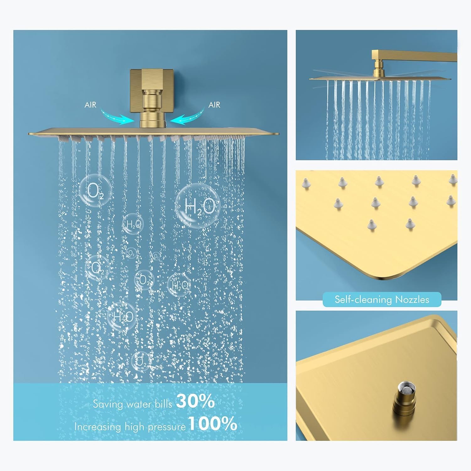 Shower System Brushed Gold Shower Faucets Sets, Bostingner 10' Rain Shower Head with 2 In 1 Handheld Spray and 4 Body Jets, Wall Mounted All Metal 3 Way Shower Set with Rough-in Valve and Trim Kit