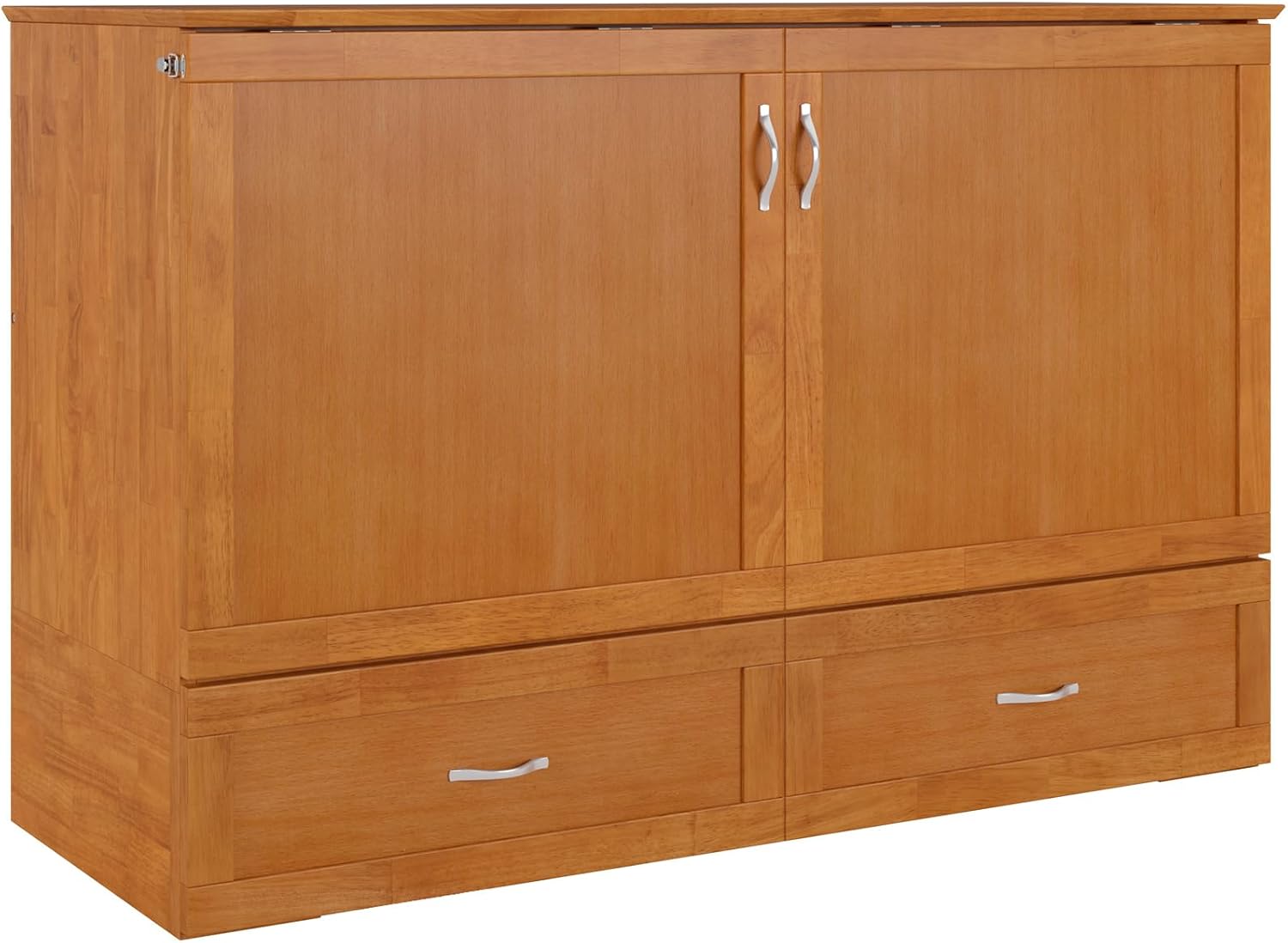 AFI Hamilton Queen Murphy Bed Chest with Mattress, Storage, and Built-in Charger in Light Toffee