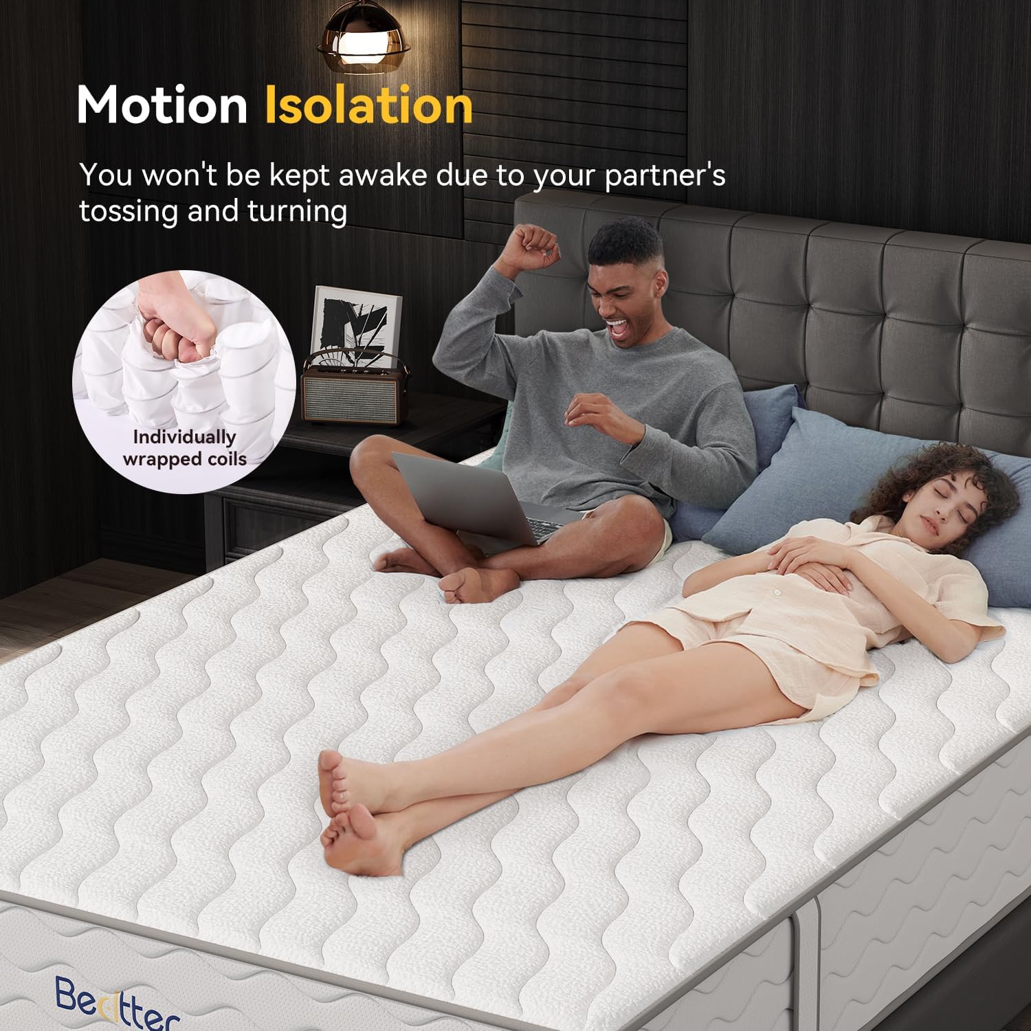 14 Inch Queen Mattress for Heavy People, Cooling Hybrid Mattress with Ice Silk Cover & Gel Memory Foam, 7-Zone Ergonomic Support, Extra Firm Bed with Strong Edge Support, No Sagging & Pressure Relief