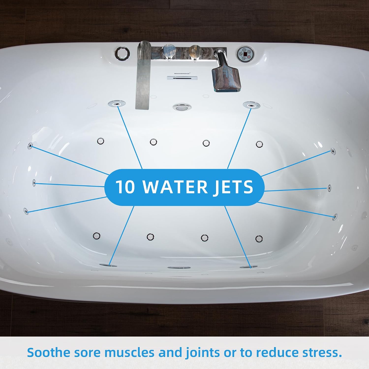 WOODBRIDGE 72' x 35-3/8' Whirlpool Water Jetted and Air Bubble Freestanding Heated Soaking Combination Bathtub wirh LED control panel and Faucet, BJ400+F0041CH