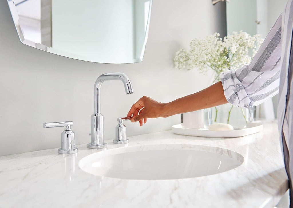 Moen Gibson Two-Handle High Arc Widespread Modern Bathroom Sink Faucet for 3-Hole Setups with Valve Included, Chrome, TV6142