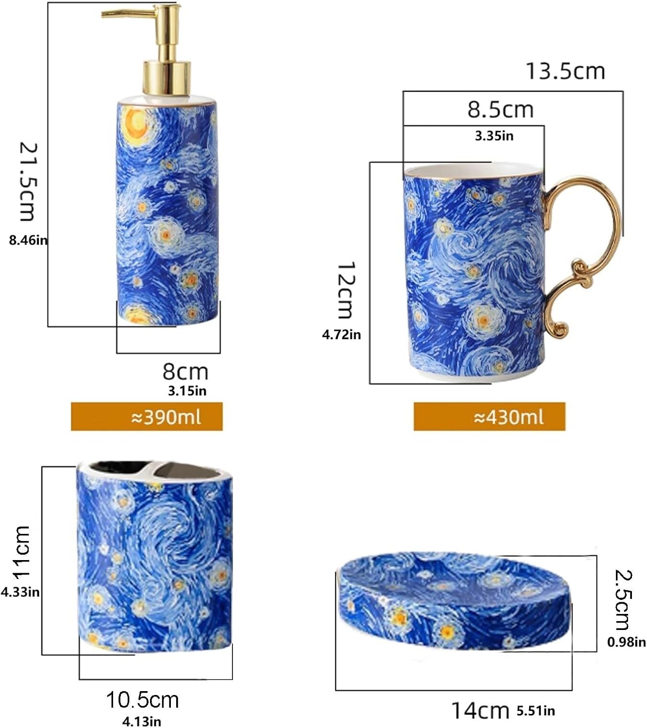 Bathroom Accessory Blue Ceramic Bath Accessory Set Hand Paint Soap Dispenser Soap Dispenser Sets