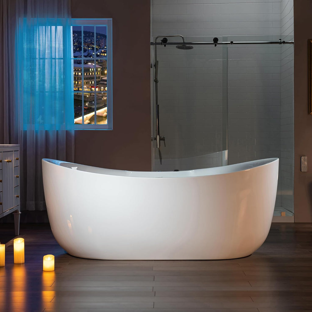 WOODBRIDGE 72' x 35-3/8' Whirlpool Water Jetted and Air Bubble Freestanding Heated Soaking Combination Bathtub with LED control panel,Matte Black drain and overflow,BM-400
