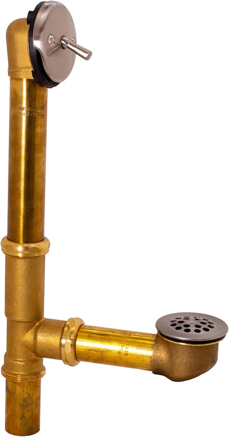 Westbrass A323-07 14' Bath Waste & Overflow Assembly with Trip Lever and Beehive Strainer Grid Drain, Satin Nickel