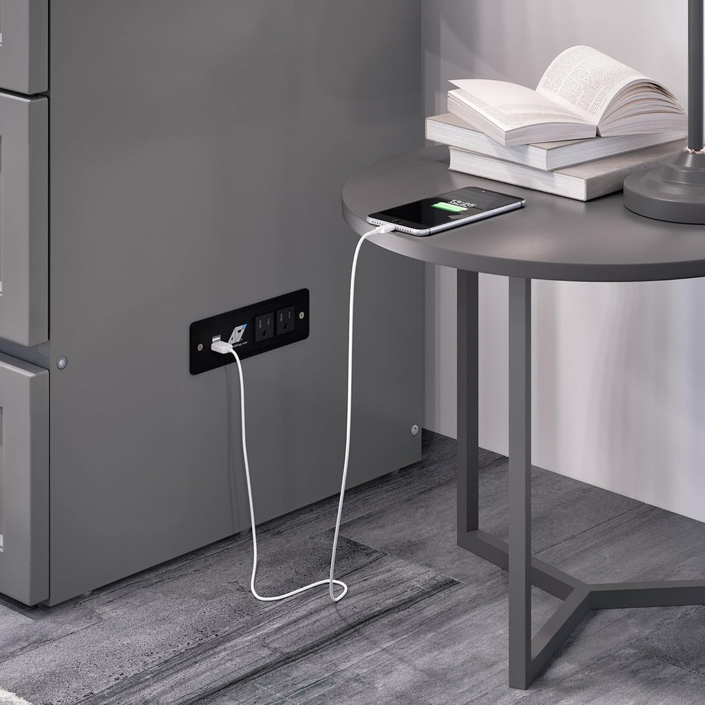 AFI, Northfield Murphy Bed Chest Queen with 6' Mattress, Storage Drawer & Built-in USB Charger, Grey