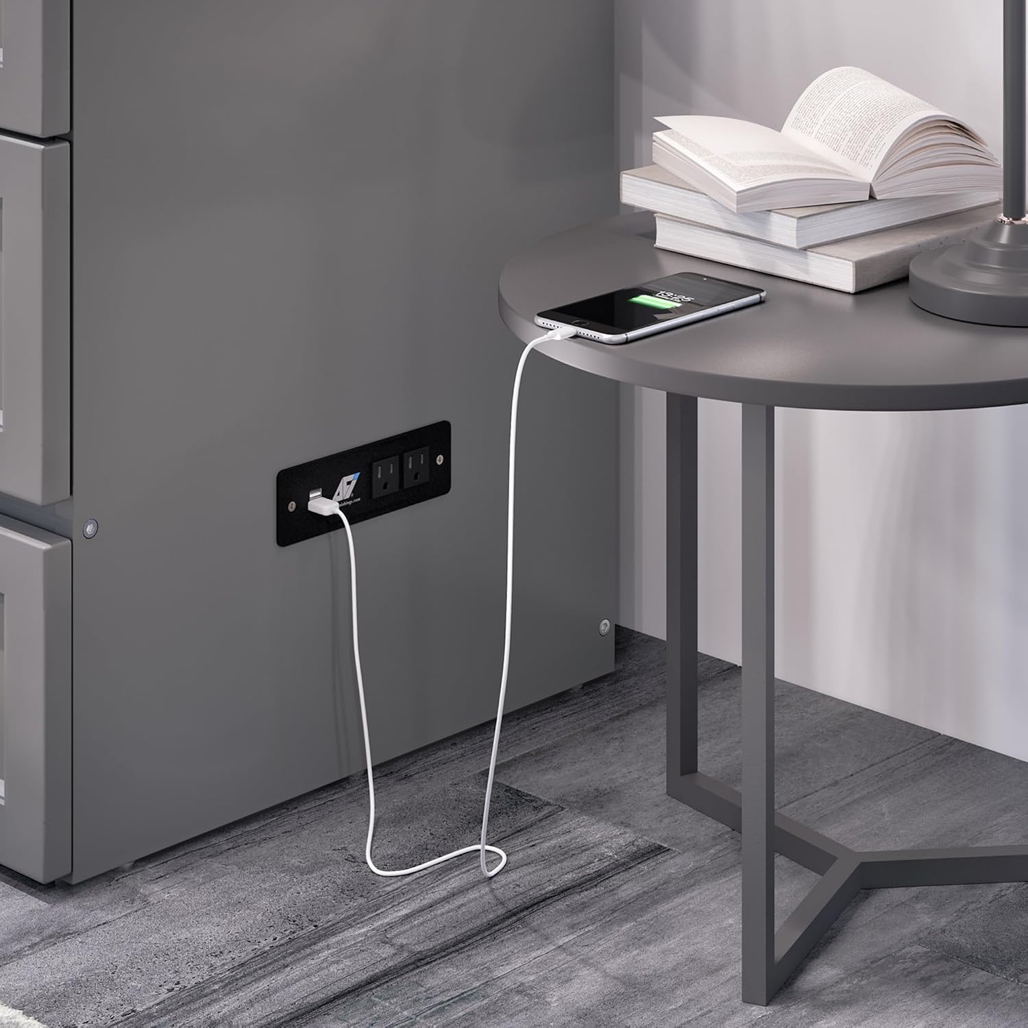 AFI, Northfield Murphy Bed Chest Queen with 6' Mattress, Storage Drawer & Built-in USB Charger, Grey