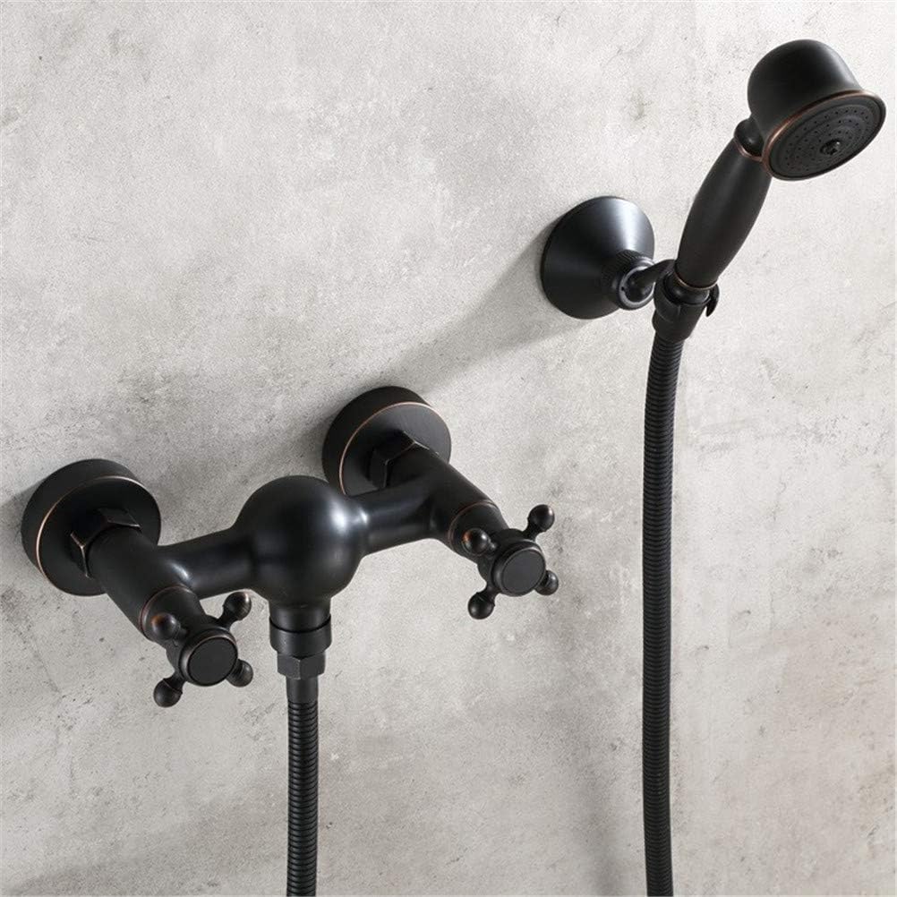 Bathtub Faucet with Shower, Bathroom Tub Taps Wall Mounted Antique Brass Bathtub Faucet with Hand Shower Set Handheld Tub Shower Faucet System Mixer Set, Black