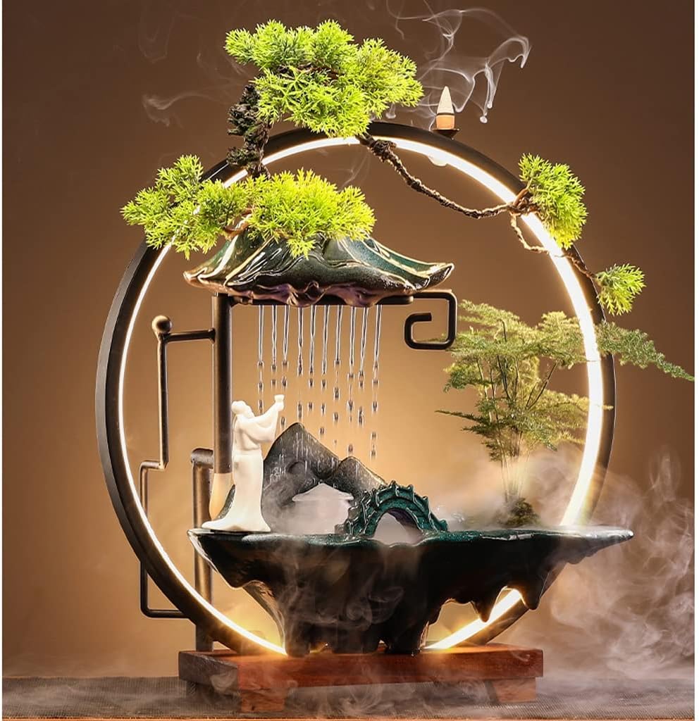 HIHELO Desktop Fountain Tabletop Fountain Chinese Ceramic Lucky Flowing Water Ornament Desktop Circulation Fountain Office Desktop Decoration Water Fountain Outdoor (Color : A)
