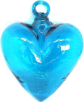 Aqua Blue 5.1 inch Large Hanging Glass Hearts (Set of 6), Recycled Blown Glass Ornaments (LGE Aqua Hearts)