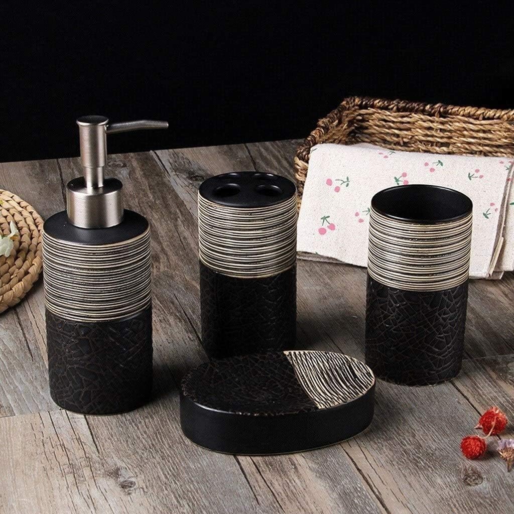 Soap Dispenser Refillable Hand Lotion Dispensers, Soap Dispenser Bathroom Accessories Set, 4 Piece Complete Ceramic Brushed Bathroom Accessory Set, Toothbrush Holder