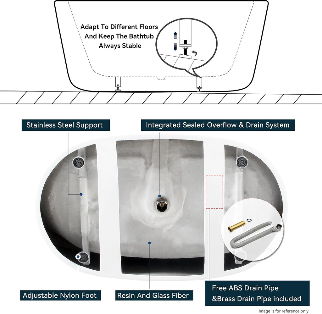 FerdY Boracay 67' Acrylic Freestanding Bathtub, Gracefully Shaped Contemporary Design Bathtub with Brushed Nickel Drain, Integrated Slotted Overflow, Glossy White, cUPC Certified, 02503