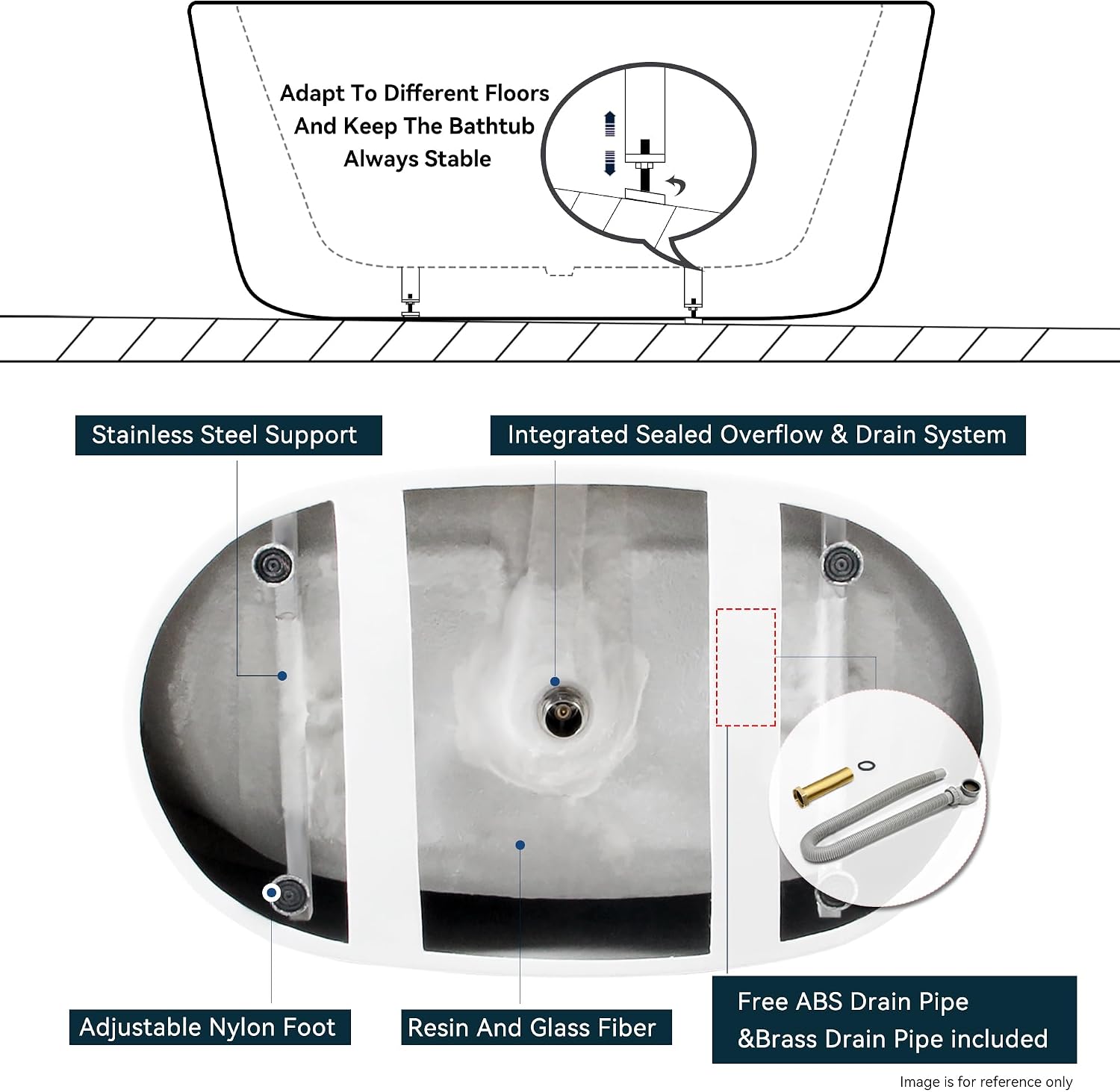 FerdY Boracay 67' Acrylic Freestanding Bathtub, Gracefully Shaped Contemporary Design Bathtub with Brushed Nickel Drain, Integrated Slotted Overflow, Glossy White, cUPC Certified, 02503