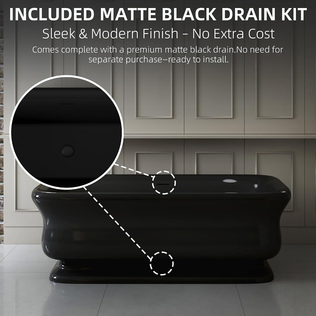 WOODBRIDGE 71 X 33.5 X 24.75' freestanding soaking bathtub with matte black drain included, Black WE006