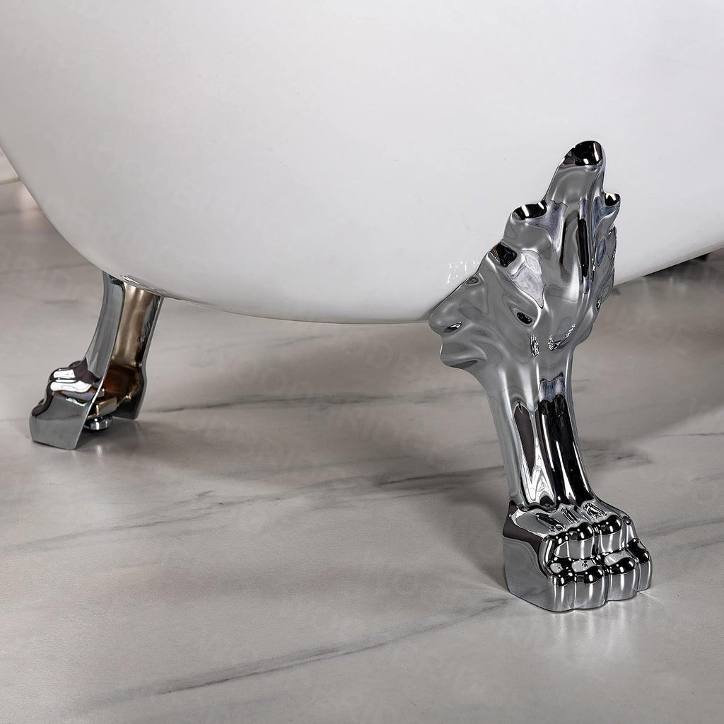 WOODBRIDGE 54' Heavy Duty Acrylic Slipper Clawfoot Bath Tub with Chrome Feet & Chrome Drain &Overflow,B0021 C