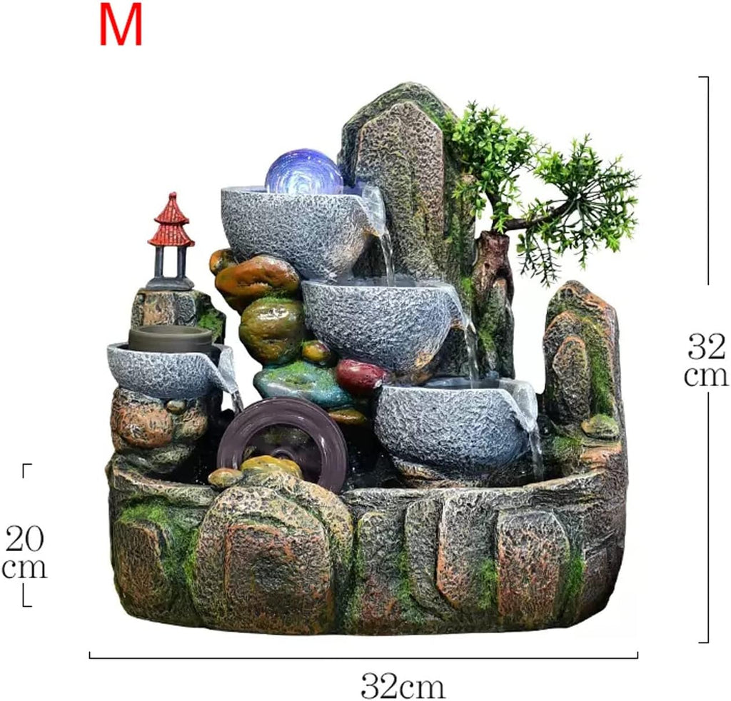 HIHELO Desktop Fountain 3 Tier Tabletop Fountain with Cascading Rocks Waterfall and Water Mist for Office Home Bedroom Study Room Decoration Water Fountain Outdoor (Size : Medium)