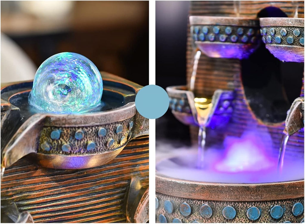 HIHELO Desktop Fountain Resin Tabletop Fountain with Pump Indoor Waterfall Tabletop Fountain Decoration 4 Level Indoor Tabletop Decoration Meditation Waterfall Water Fountain Outdoor