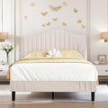 VECELO Full Size Upholstered Platform Bed Frame with Adjustable Teddy Fabric Headboard, Strong Wood Slats, 7.9' Under-Bed Storage, Noise-Free, No Box Spring Needed - Beige