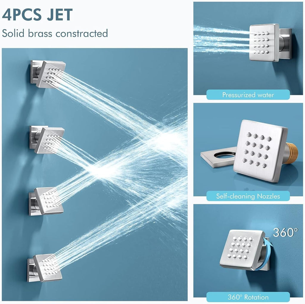 Shower Faucets Sets Shower System with Body Jets, Bostingner 10' Rain Shower Head with 2 In 1 Handheld Spray and 4 Jets, Wall Mounted All Metal 3 Way Shower Set with Valve and Trim Kit,Brushed Nickel
