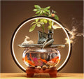 HIHELO Desktop Fountain Indoor Relax Tabletop Fountain with Glass Fish Tank, Wooden Base and LED Lights, Indoor Zen Tabletop Relax Water Feature Water Fountain Outdoor (Color : D)