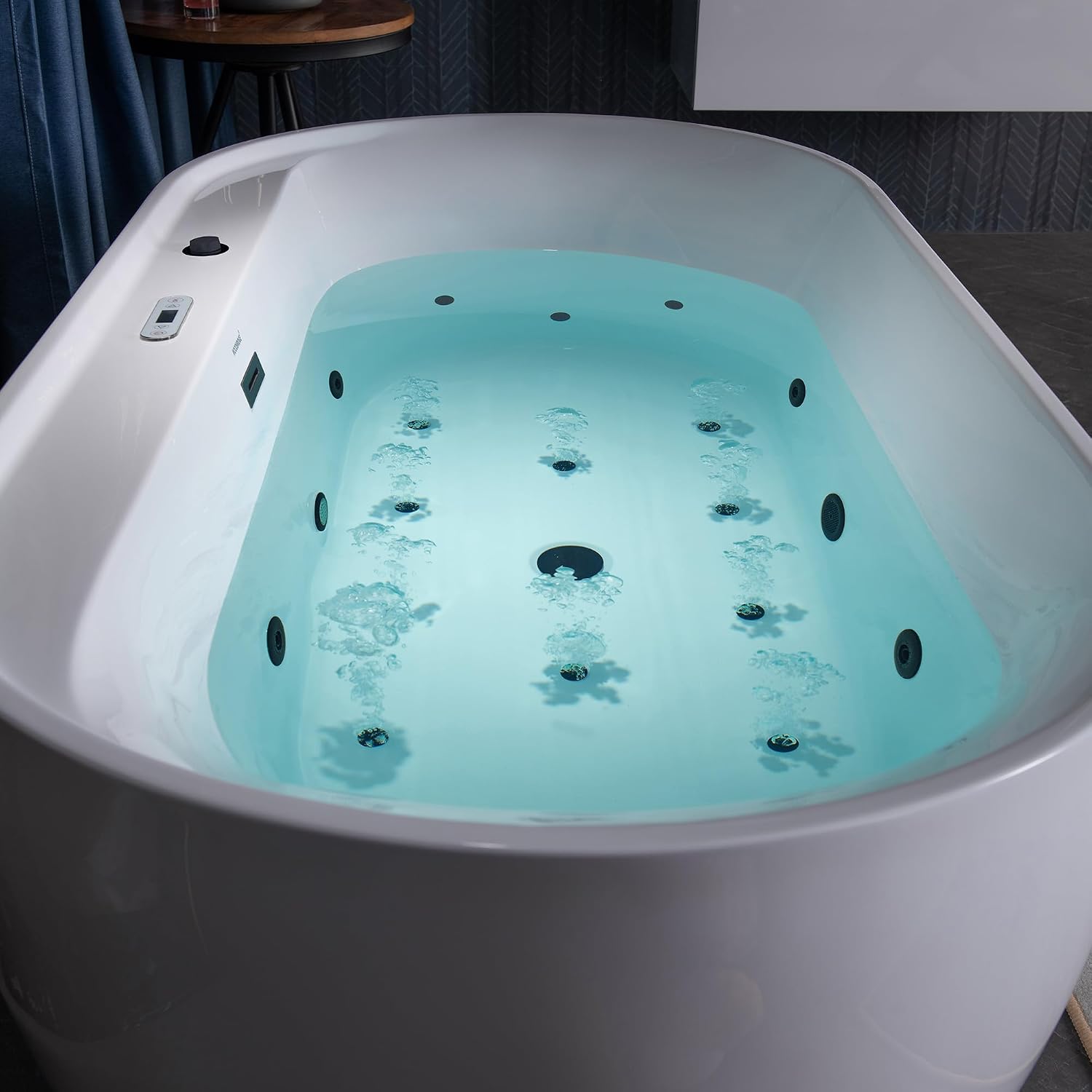 WOODBRIDGE 72' x 35-3/8' Whirlpool and Air Bath Heated Soaking Combination Tub with Adjustable Speed Air Blower and Display Control Panel, Matte Black Finish Trim and Drain Kit,BM-500