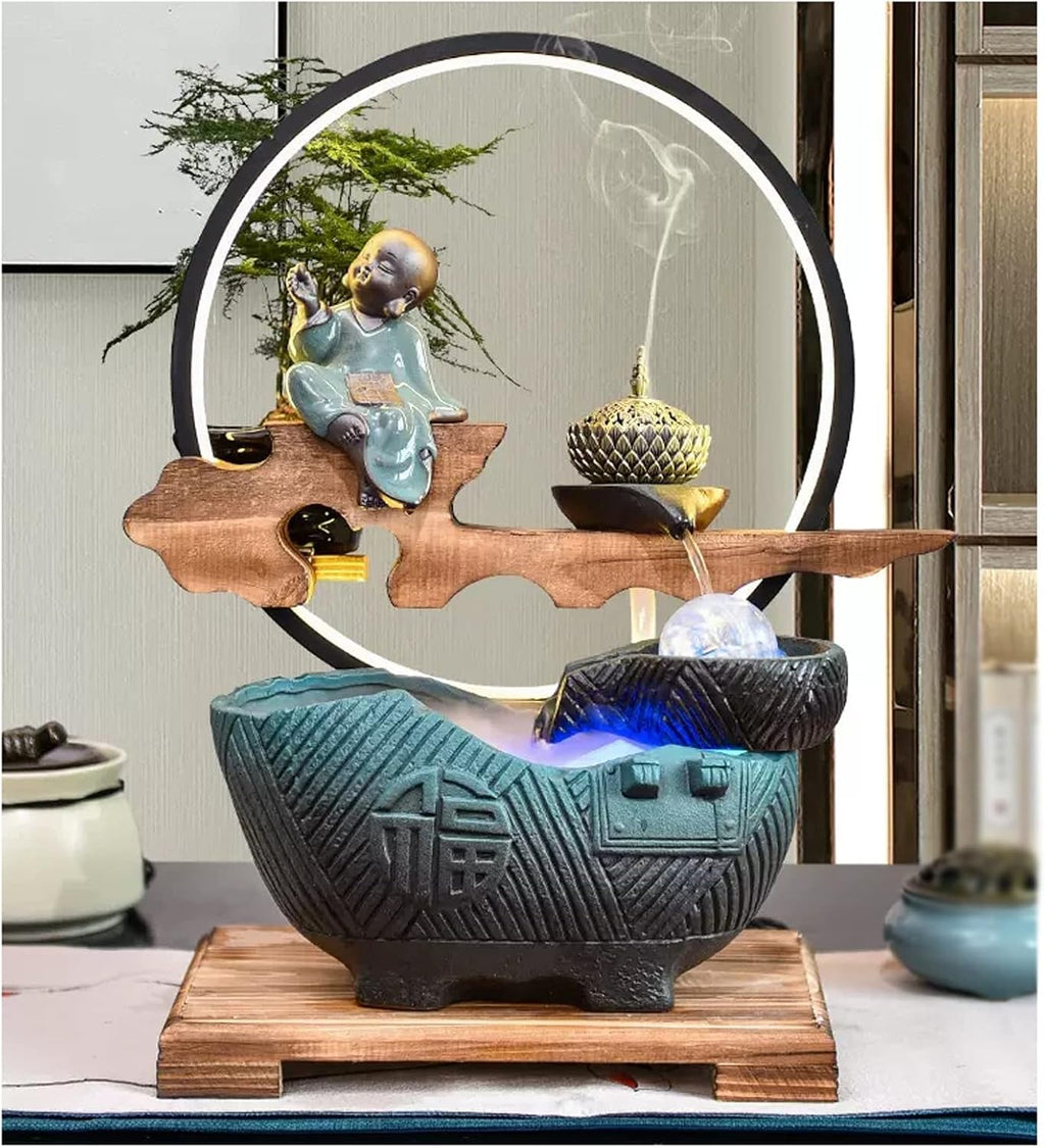 Tabletop Water Fountain Indoor Fountain Tabletop Fountain with LED Lights and Rolling Ball Feng Shui Zen Waterfall Fountains Relaxation Water Feature Meditation Desktop Fountain for Home Office Decor