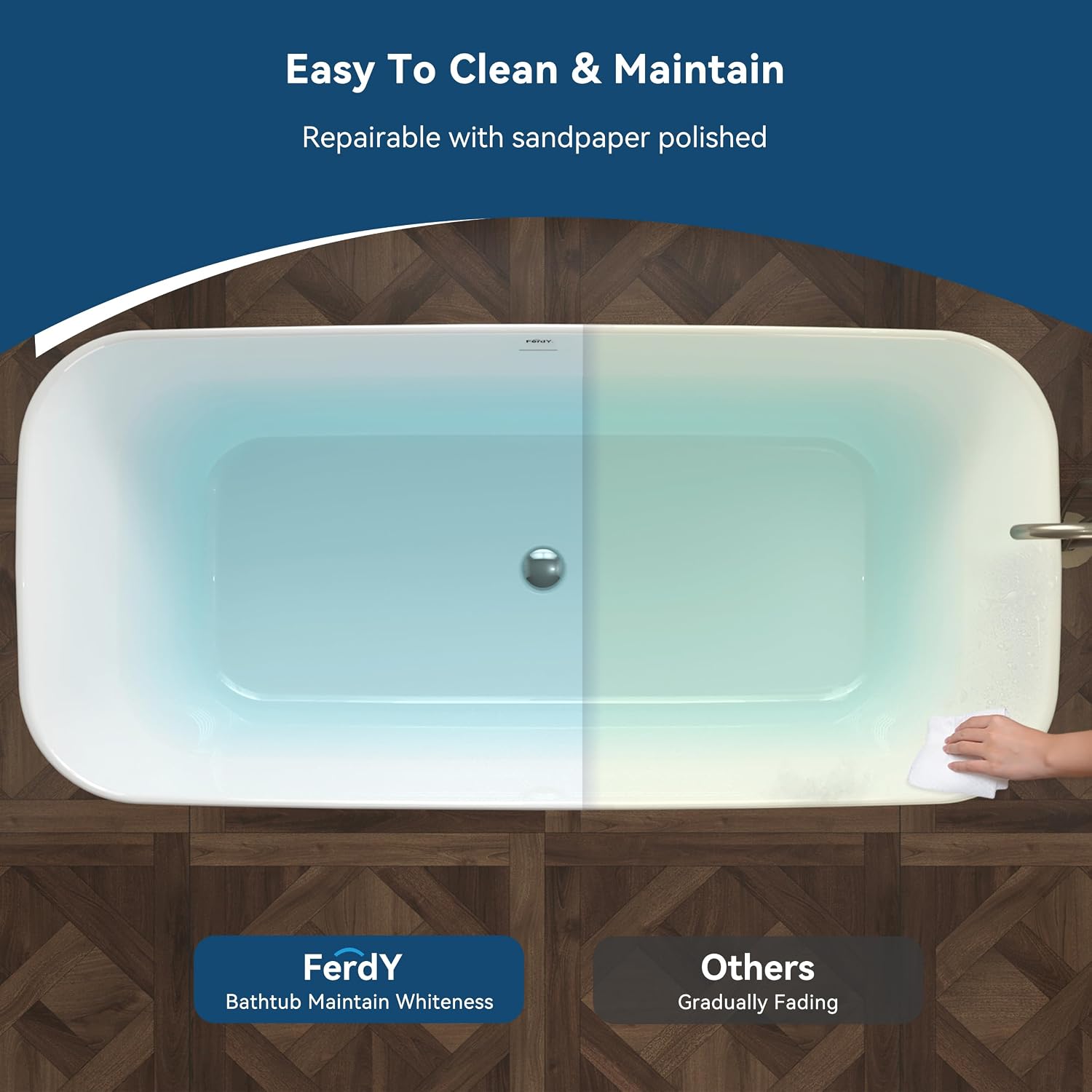 FerdY Maui 67' Freestanding Bathtub Elegant Freestanding Soaking Bathtub, Glossy White, cUPC Certified, Toe-Tap Chrome Drain & Overflow Assembly Included