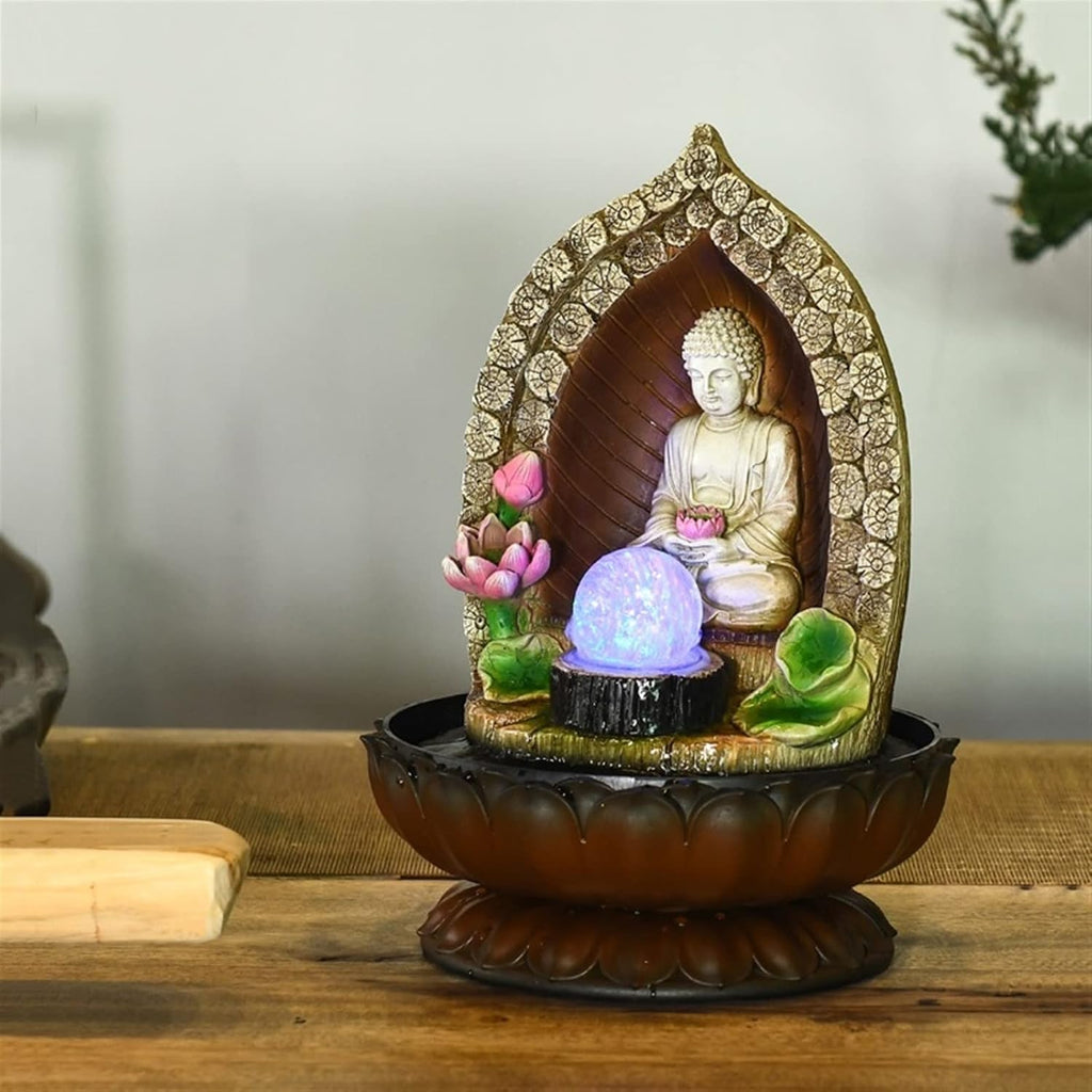 HIHELO Desktop Fountain Table Top Decoration Running Water Fountain Buddha Statue Waterscape Decoration Tabletop Fountain with Feng Shui Ball Water Fountain Outdoor