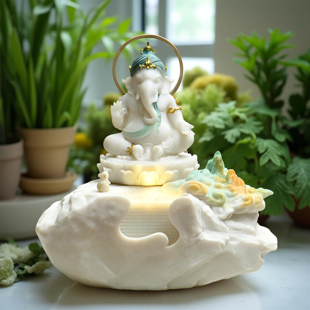 Zen Buddha Tabletop Fountain with LED Lights & Crystal Accents – Indoor Meditation Waterfall Feature with Cascading Water for Home, Office, Living Room or Bedroom – Free 10 Free Crystals (Style 3)