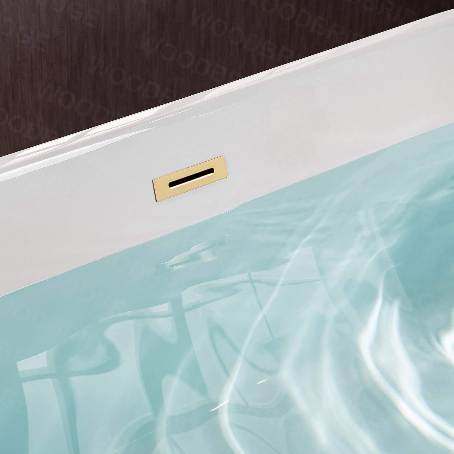WOODBRIDGE 67'Freestanding White Acylic Soaking Bathtub with White Pillow,Drain and Overflow in Brushed Gold,BTA1513 -BG-Drain &O+ Pillow