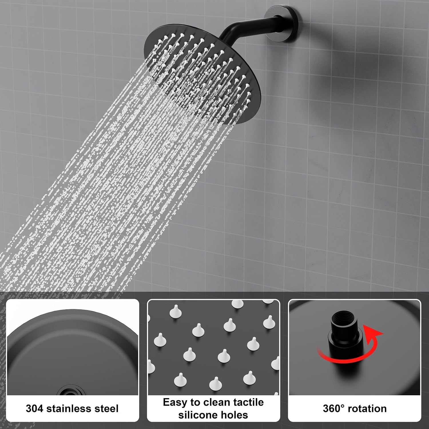Shower Faucet Set 8IN Brass Rough-In Valve Body Trim Kit Rainfall Included Handle Accessories Complete 2 Functions with Rain Head and Handheld Bathroom Systems (8 Inch Matte Black)