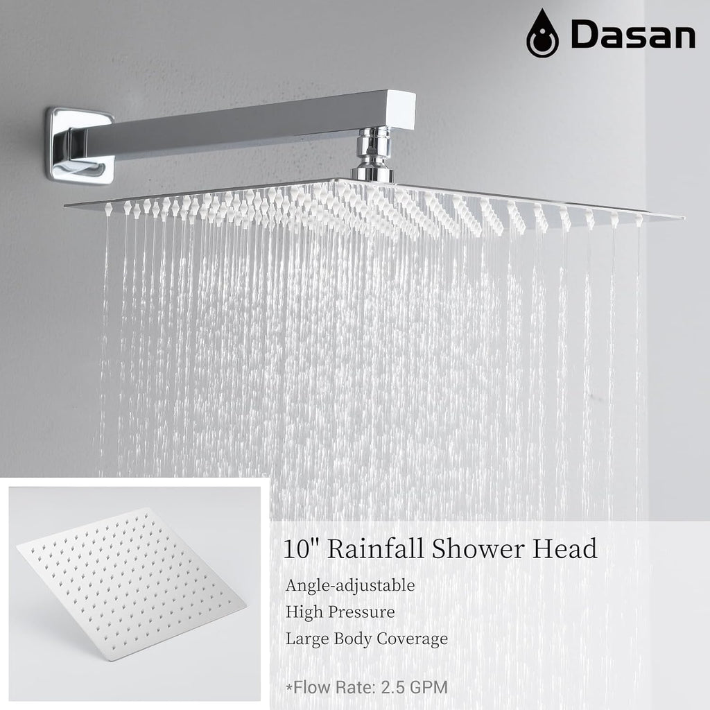 DASAN Tub Shower Faucets Sets Complete Bathtub Shower System with Waterfall Tub Spout, Chrome Bathtub Faucet Set Tub and Shower Faucet Combo Trim Kit with Valve, DA-SS04PC-S10W