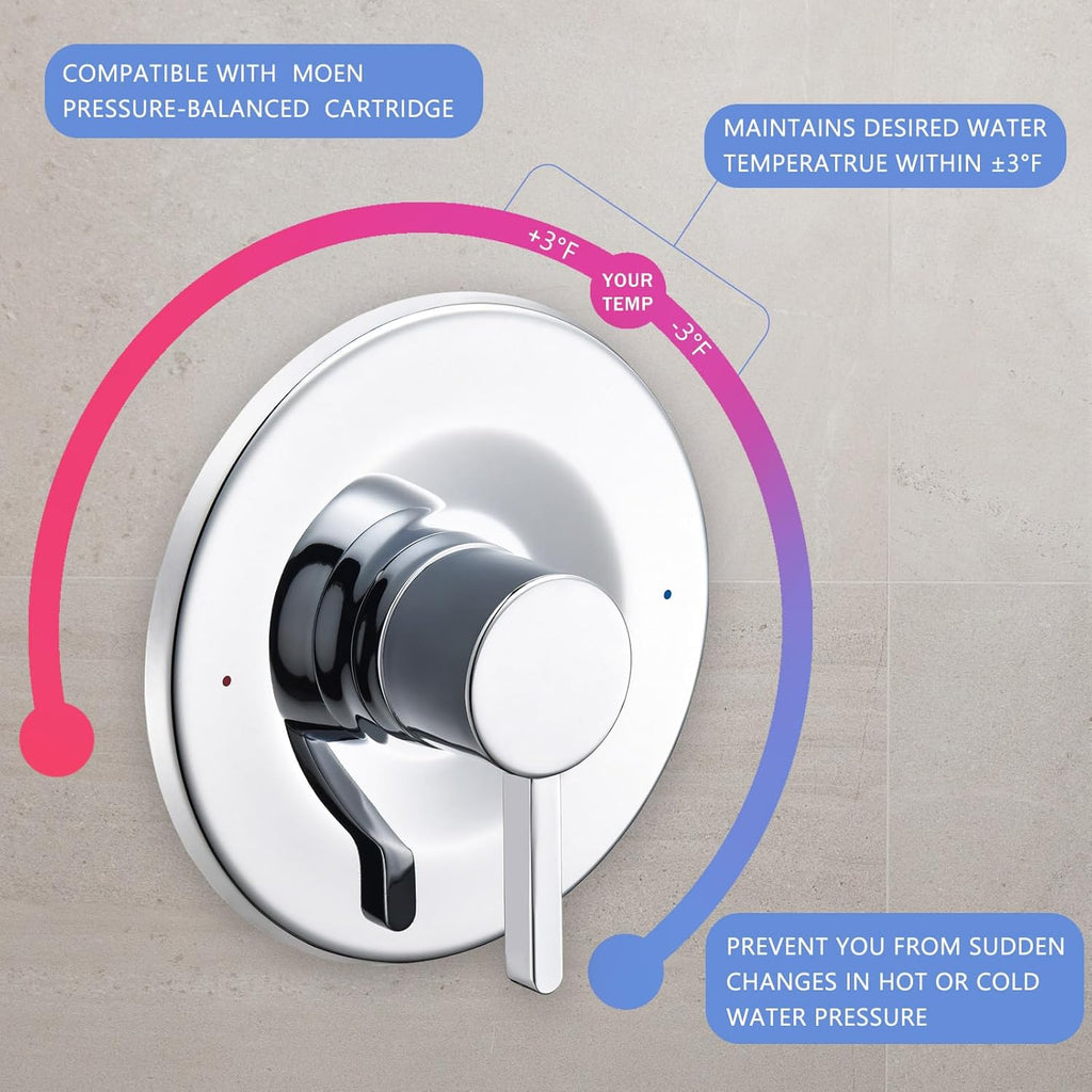 Tearel Replacement for Moen Posi Temp Shower Valve and Trim Kit, Complete Set for Tub and Shower Faucet, Includes Valve Body, Handle, Escutcheon Plate, Tub Spout, Chrome