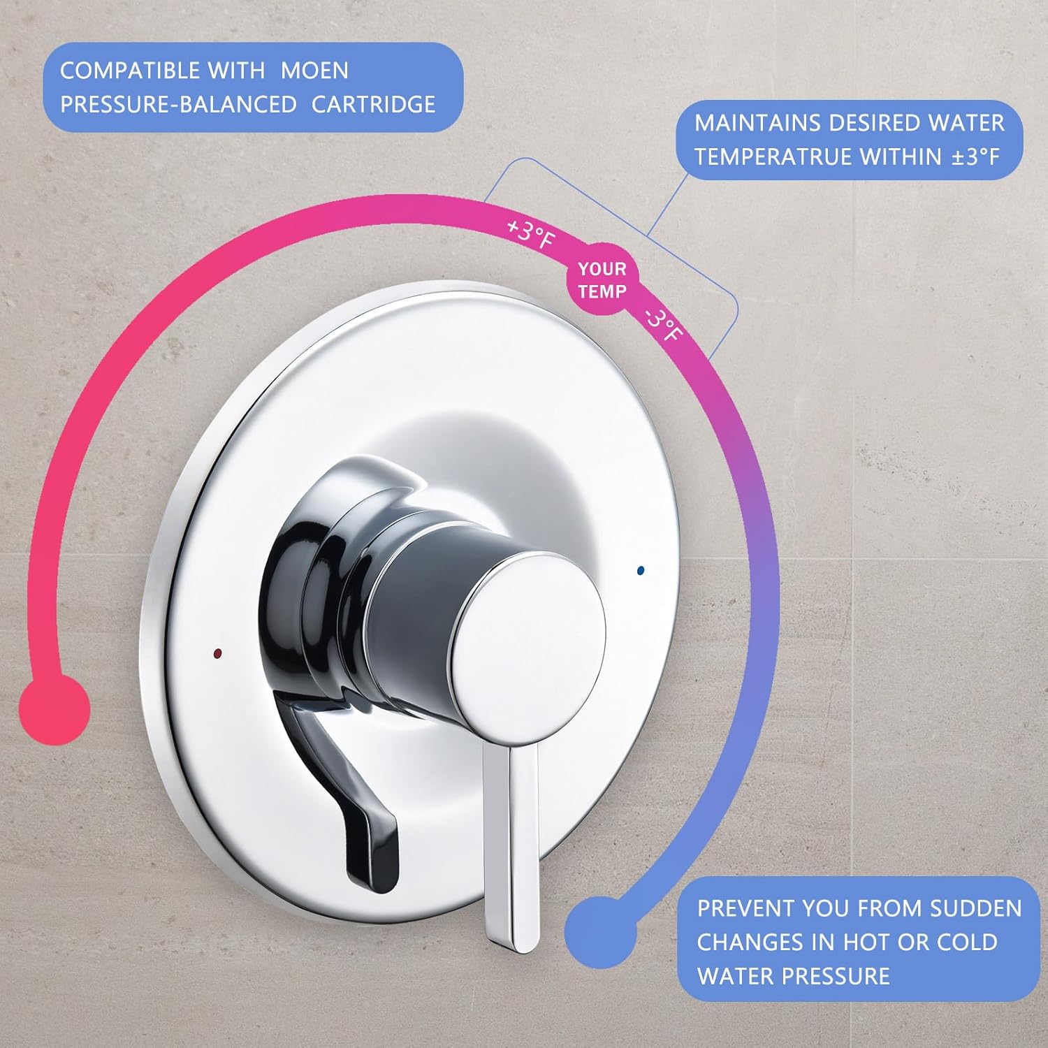 Tearel Replacement for Moen Posi Temp Shower Valve and Trim Kit, Complete Set for Tub and Shower Faucet, Includes Valve Body, Handle, Escutcheon Plate, Tub Spout, Chrome