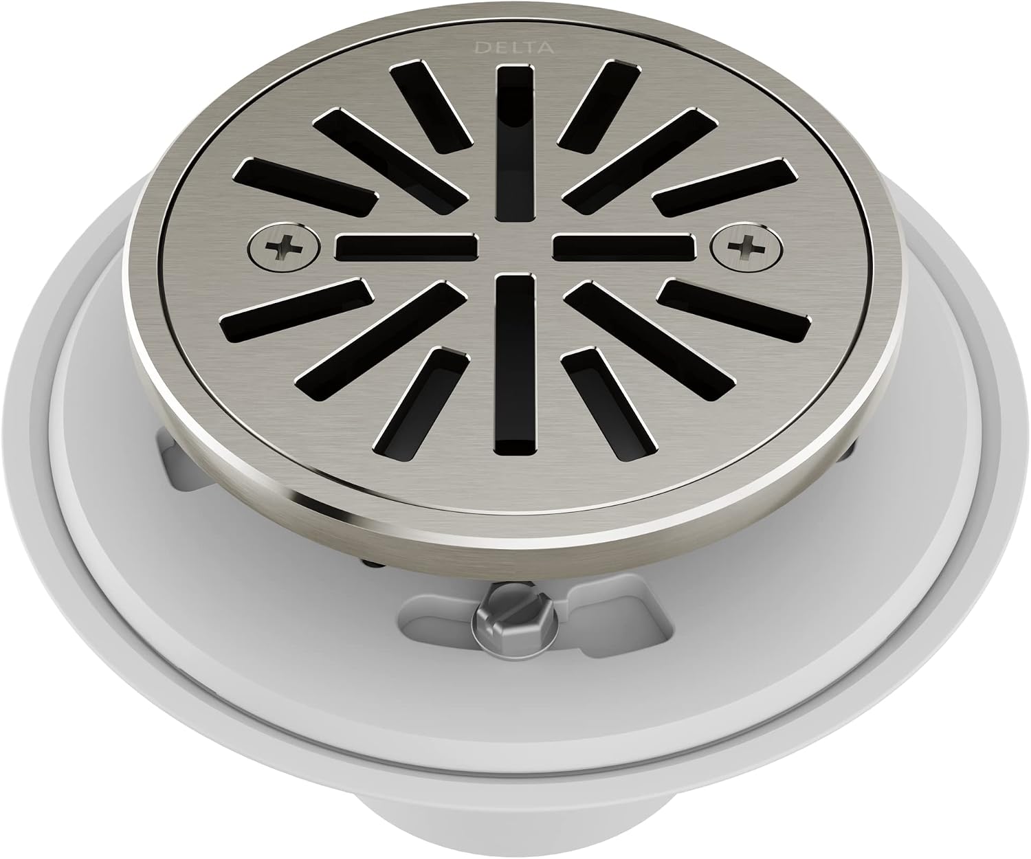 Delta 4 Inch Brushed Nickel Round Tile-In Round Shower Floor Drain with Gasket and Removable Drain Gate, Stainless DT061411-SS