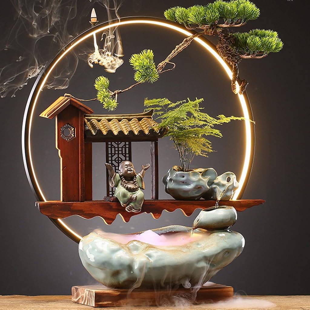 GUERNSEY Tabletop Fountain Flowing Water Ornaments Atomizing Humidification Fountain Office Desktop Home Living Room Study Desktop Fountain Indoor Fountain