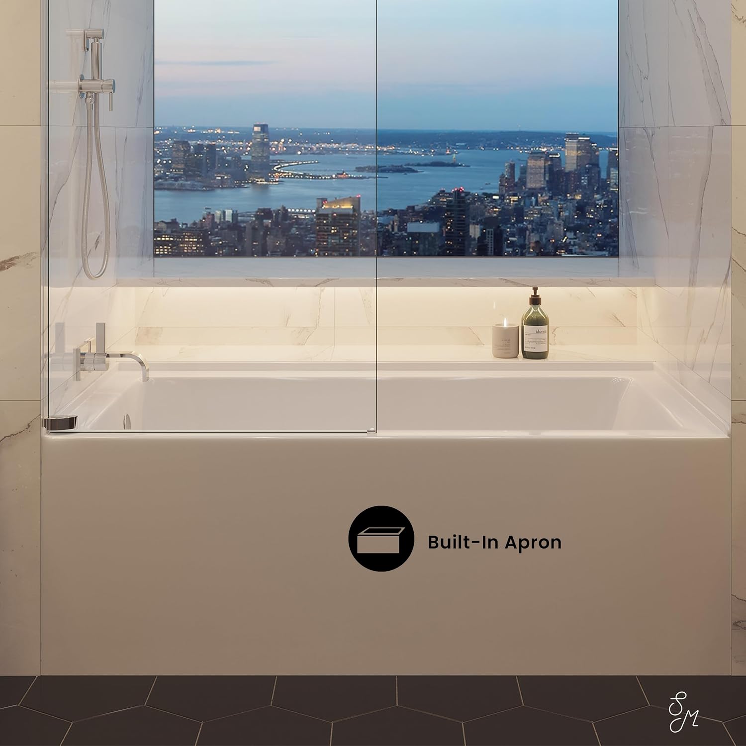 Voltaire 60' x 30' Left Drain Skirted Soaking Bathtub with Apron ADA Height in Glossy White