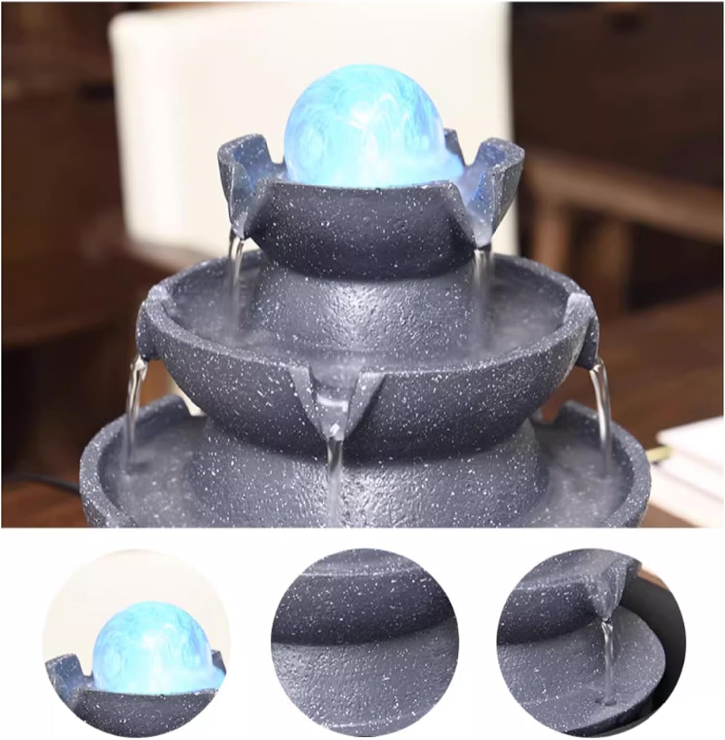 GLigeT Tabletop Fountain Table De Table Flow Water Balancel Table Fontaine Salon Humidificateur Plancher Ornement Lumière Tournant Water Ball Ornement Water Fountain Decor(Medium)