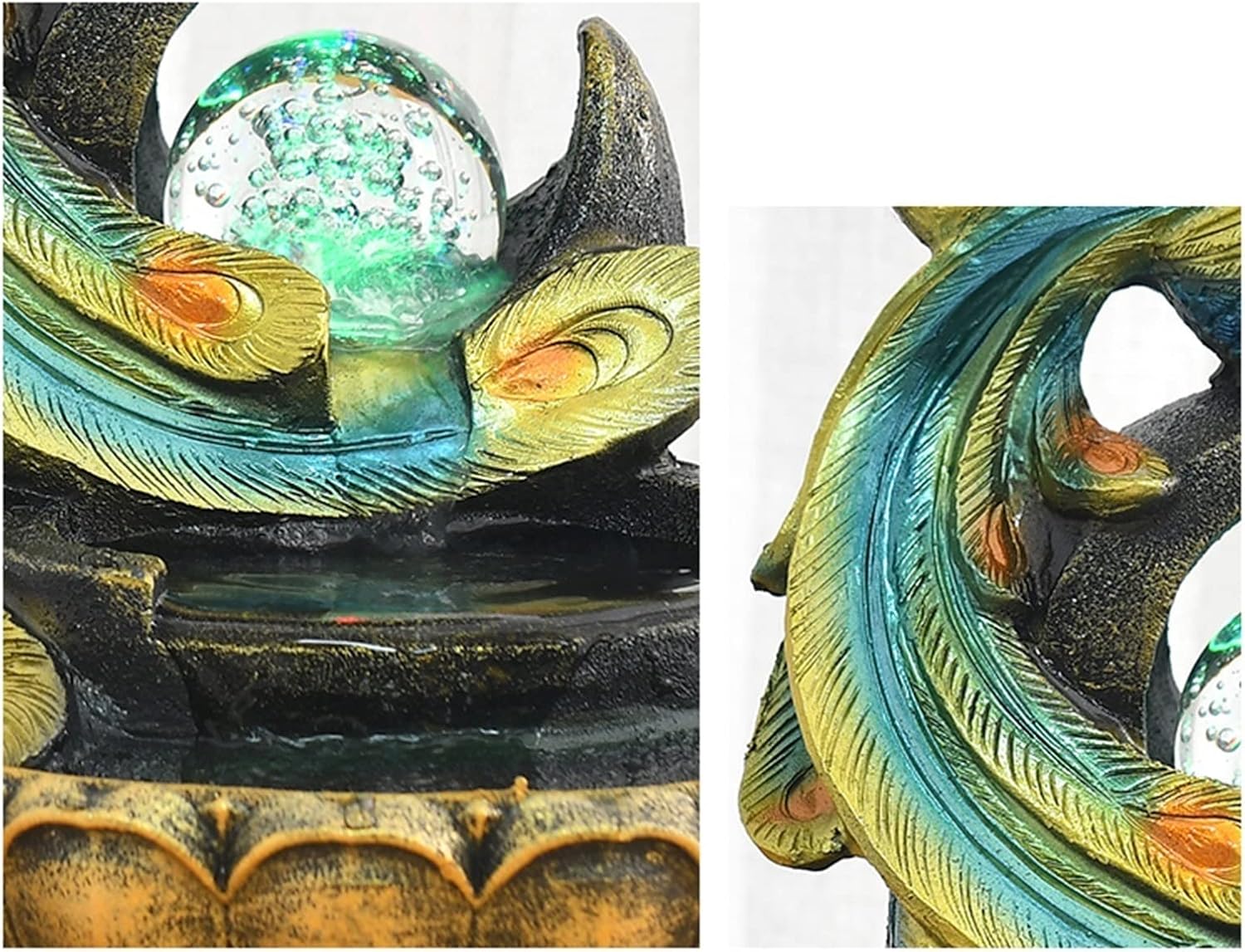HIHELO Tabletop Fountain Creative Peacock-Shaped Fountain Home Feng Shui Ball Desktop Fountain Dining Table Office Desktop Running Water Ornaments Indoor Fountain