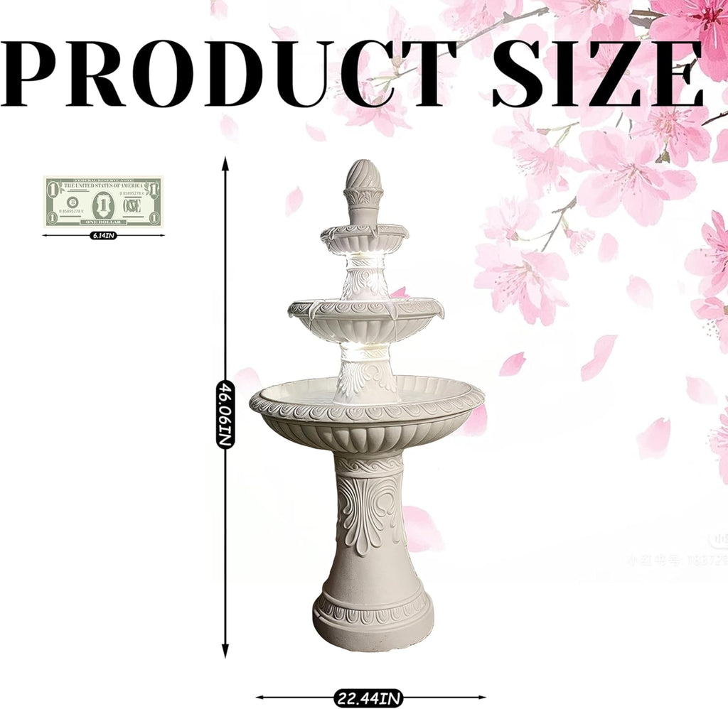 Top Outdoor Water Fountain Outside, Garden Water Fountain Decor for Gardens, Landscaping, Patios, Lawns (White)