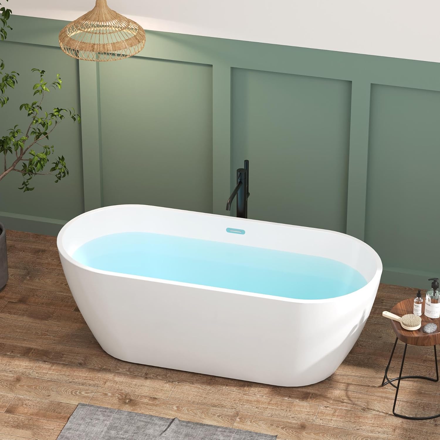 FerdY 67' Bali Elite Acrylic Freestanding Bathtub, Gracefully Shaped Freestanding Soaking Bathtub, Toe-Tap Brushed Nickel Drain and Minimalist Linear Design Overflow Included, cUPC Certified