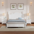 3-Pieces Bedroom Sets, Retro Style Full Size Platform Bed with Wooden Slat Support and Headboard, Wooden Bedroom Furniture Set with 2 Nightstands for Kids Teens Adults Bedroom (White + Wood 078)